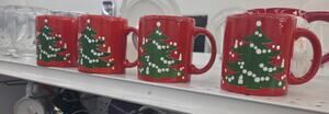 Vintage Waechtersbach Christmas Tree Red Mugs 4 West Germany Holiday Coffee Cups